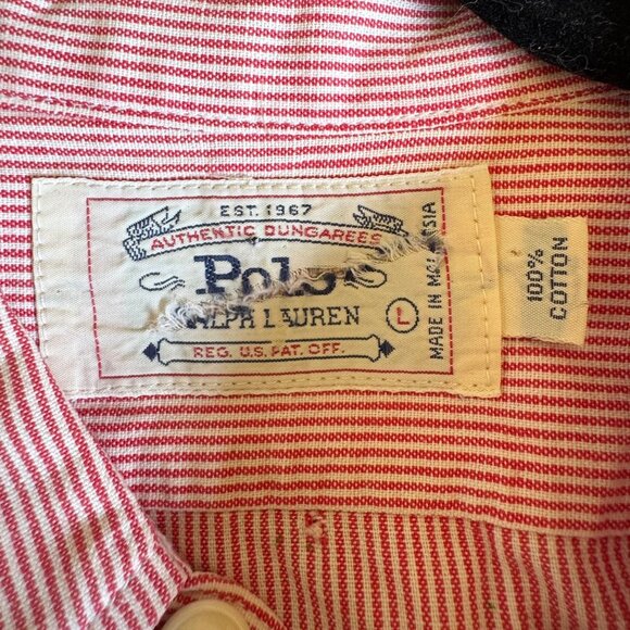 Vintage Polo Ralph Lauren Red White Stripe Button Front Mens Shirt - Picture 2 of 8
